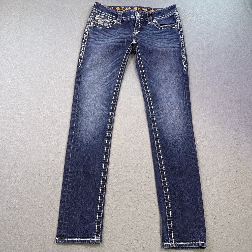 Rock Revival Celine Jen  Womens 28 Easy Boot Dark Wash‎ Flap Pocket Bling Y2K